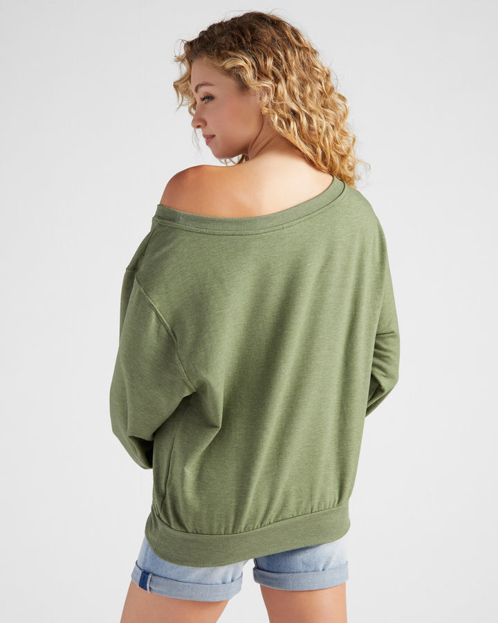 Light Olive $|& 78&SUNNY Brooksville One Shoulder Sweatshirt - SOF Back