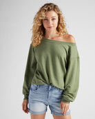 Light Olive $|& SEAS Brooksville One Shoulder Sweatshirt - SOF Front