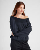 Black $|& SEAS Over the Clouds One Shoulder Top - SOF Front