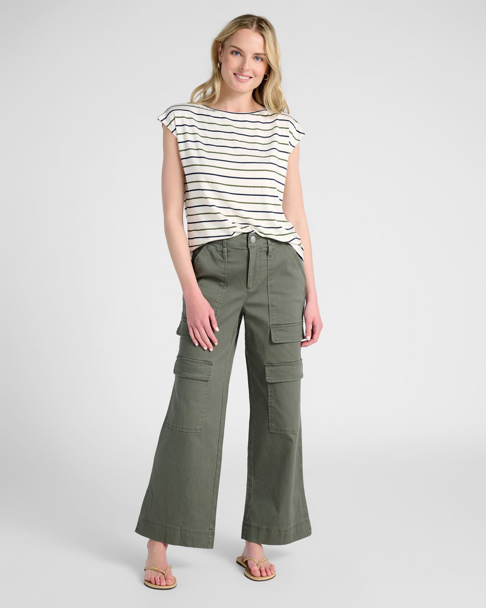 Natural/Nymph/Indin $|& SEAS Brentwood Boat Neck Stripe Top - SOF Full Front