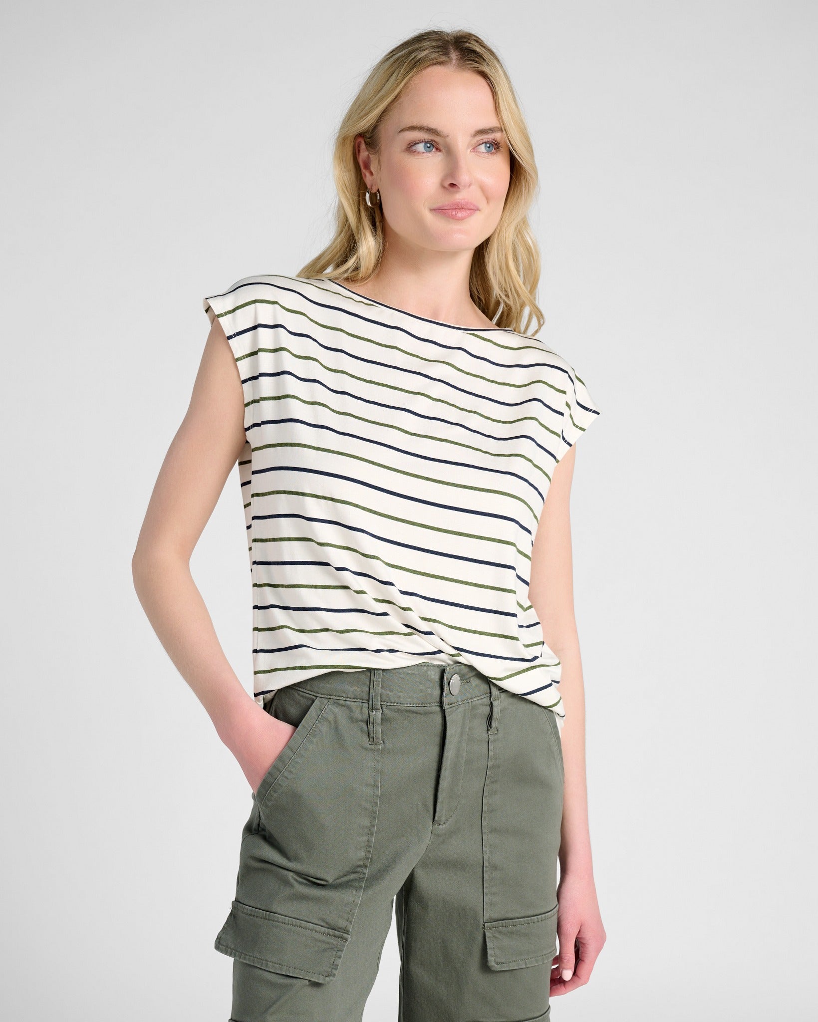 Natural/Nymph/Indin $|& SEAS Brentwood Boat Neck Stripe Top - SOF Front