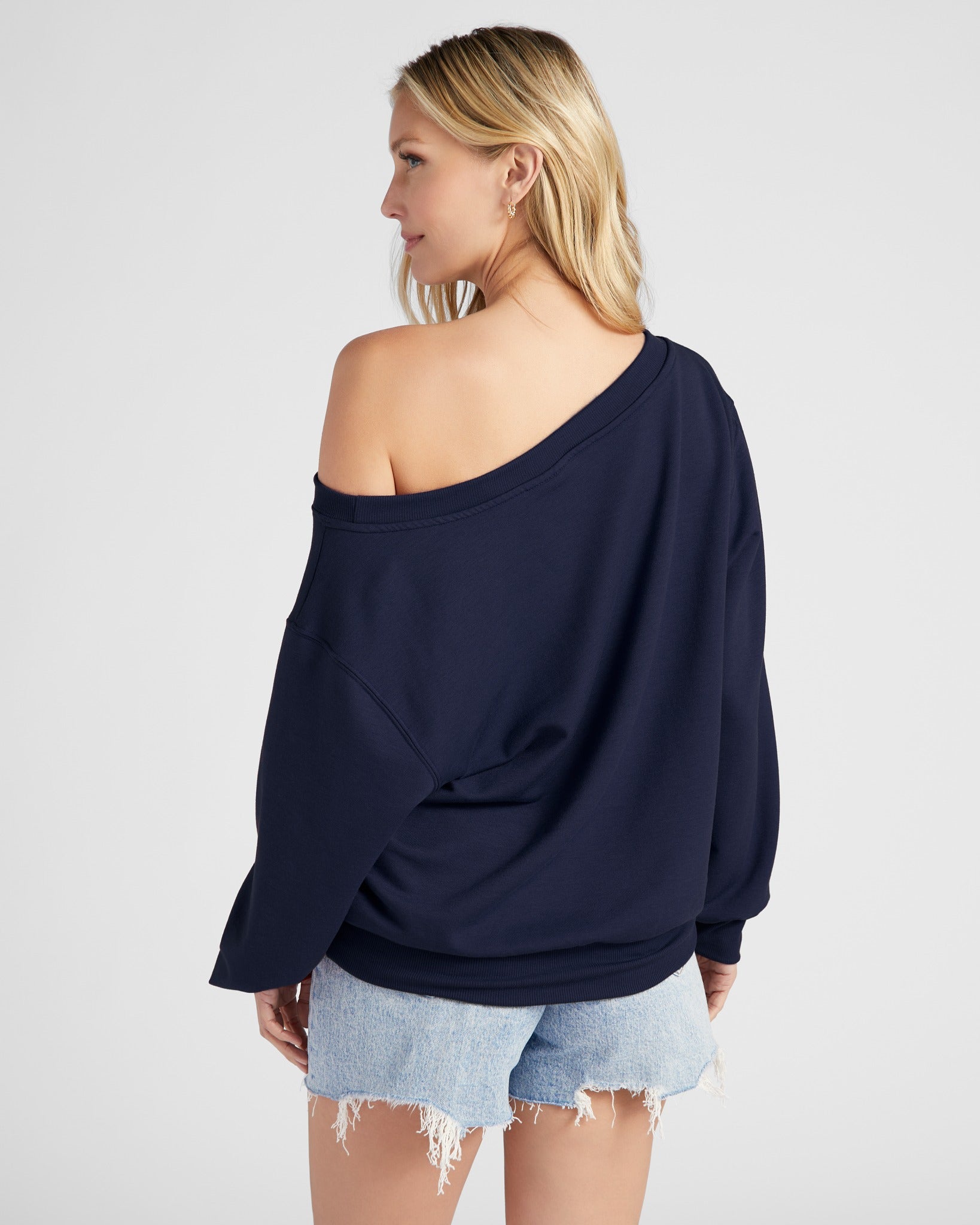 Navy $|& SEAS Brooksville One Shoulder Sweatshirt - SOF Back