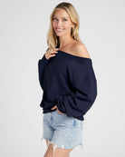 Navy $|& SEAS Brooksville One Shoulder Sweatshirt - SOF Front