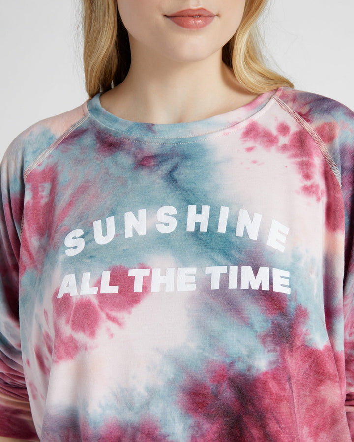Rose/Blue $|& 78&SUNNY Sunshine All The Time Tie Dye Graphic Pullover - SOF Detail