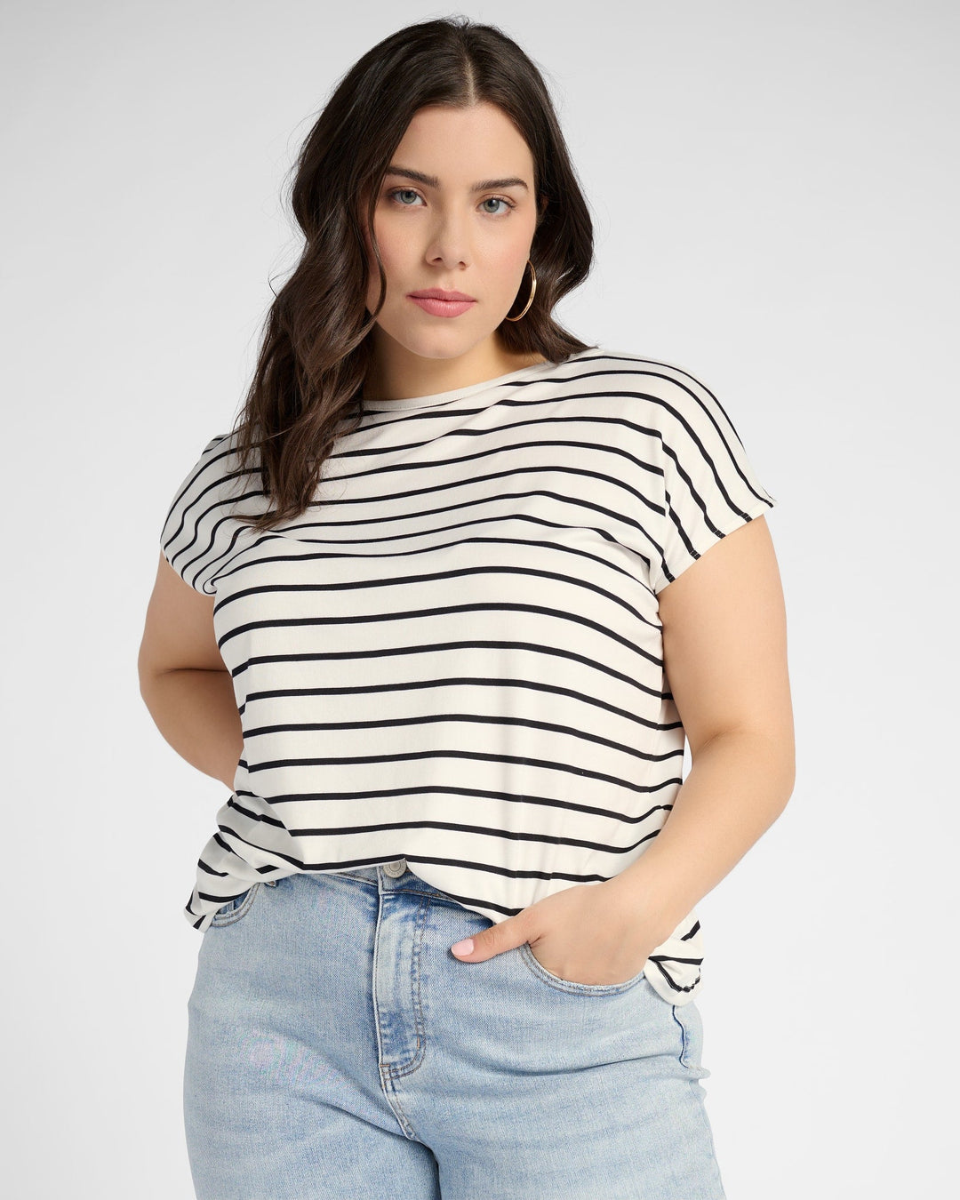 Ivory/Black $|& 78&SUNNY Brentwood Stripe Boat Neck Top - SOF Front