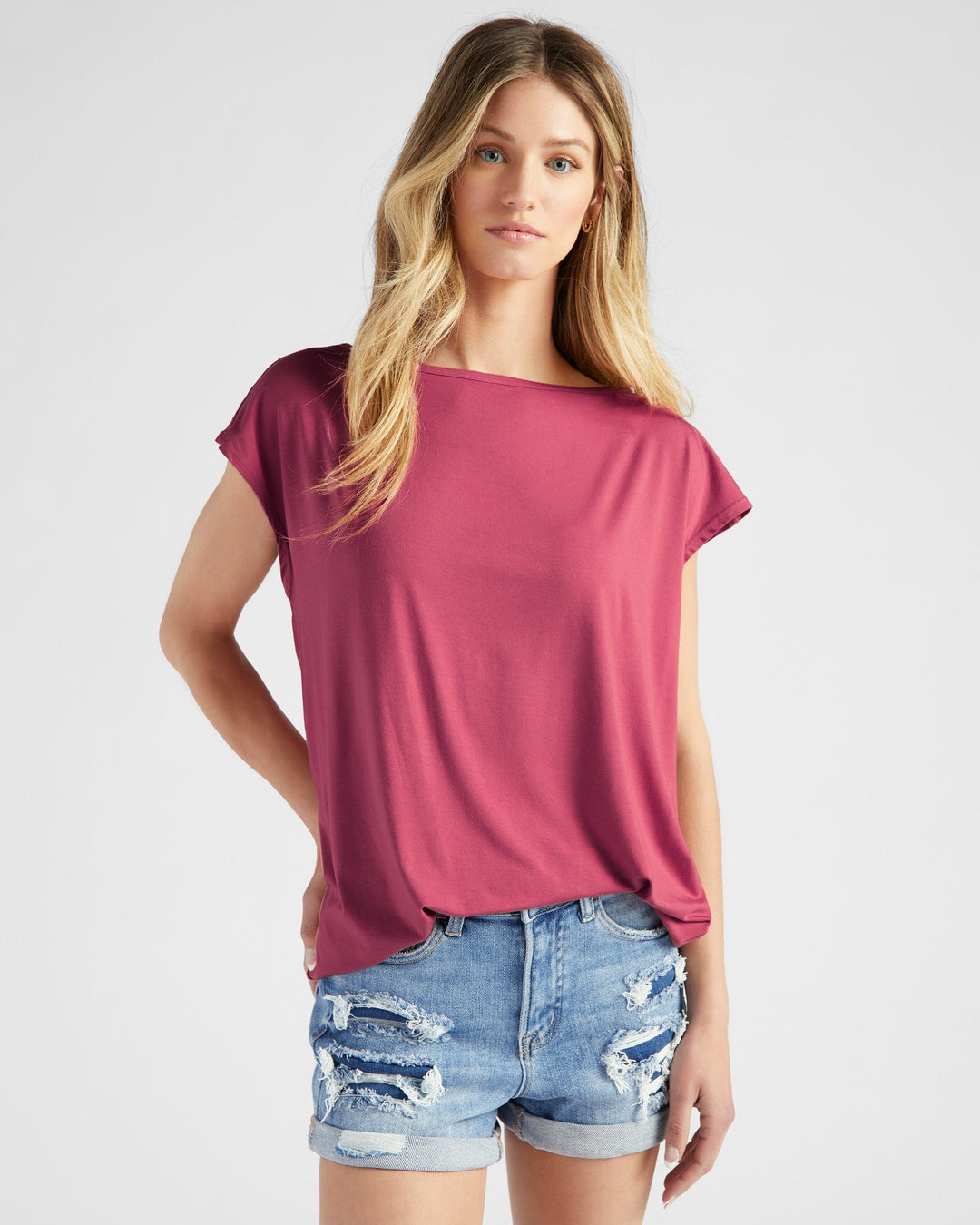 Red Plum $|& 78&SUNNY Brentwood Boat Neck Top - SOF Front