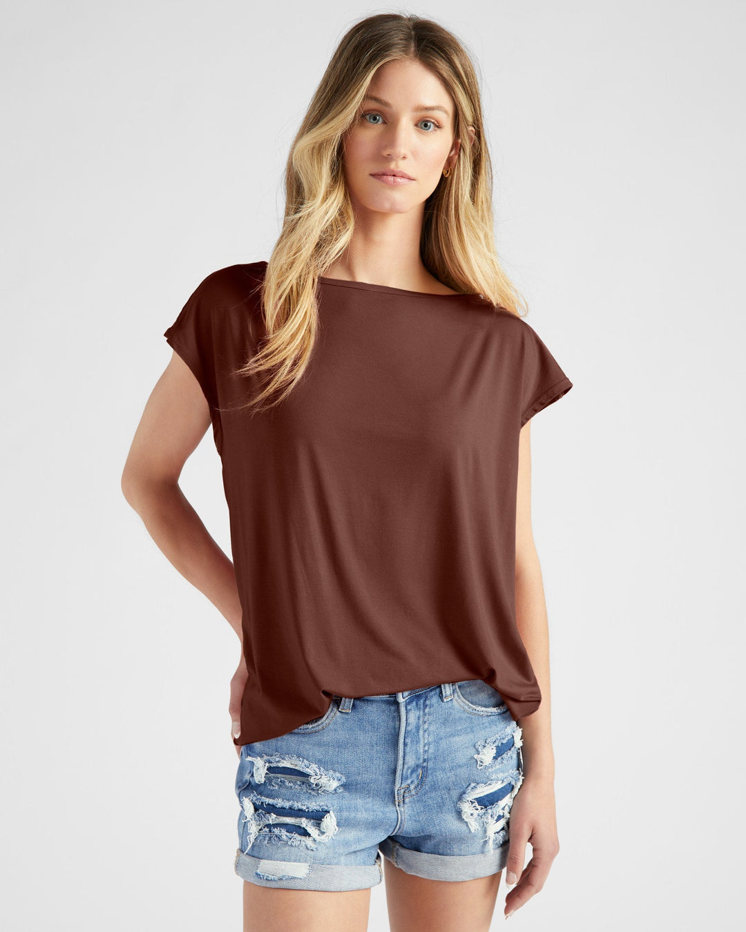 Chocolate $|& 78&SUNNY Brentwood Boat Neck Top - SOF Front