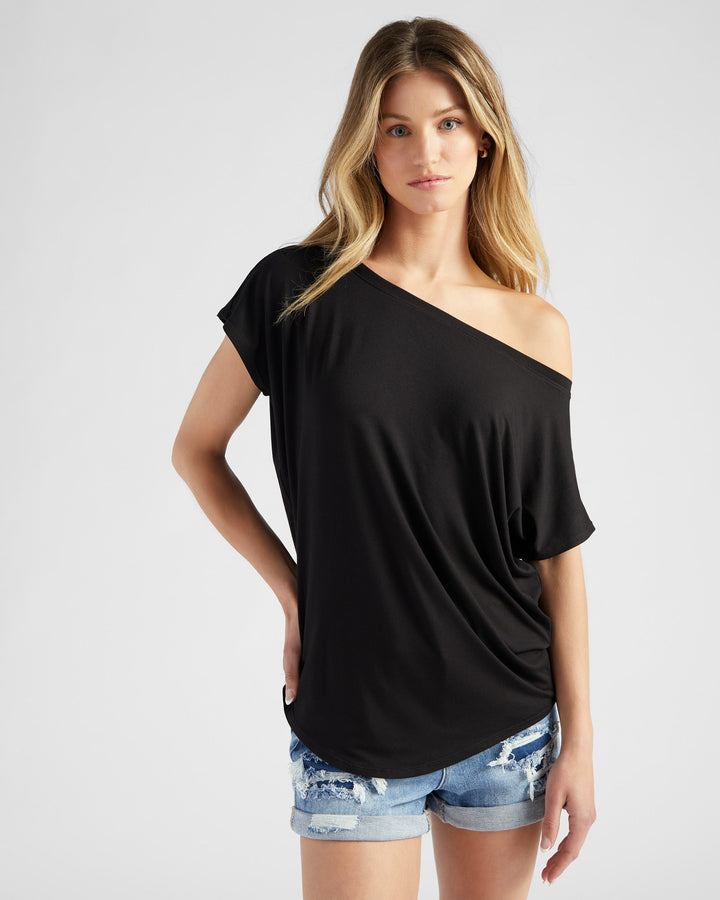 Black $|& 78&SUNNY Edgewater Off The Shoulder Tee - SOF Front