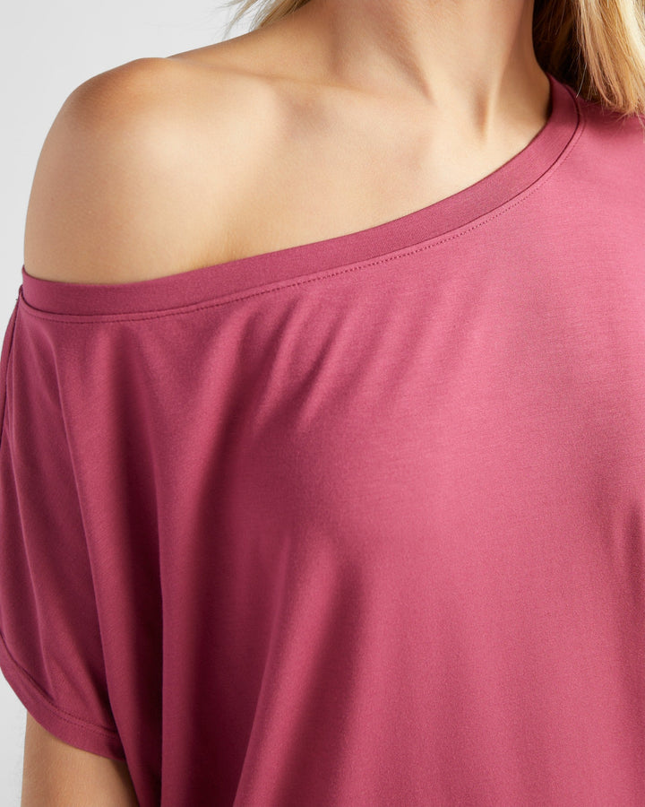 Red Plum $|& 78&SUNNY Edgewater Off The Shoulder Tee - SOF Detail