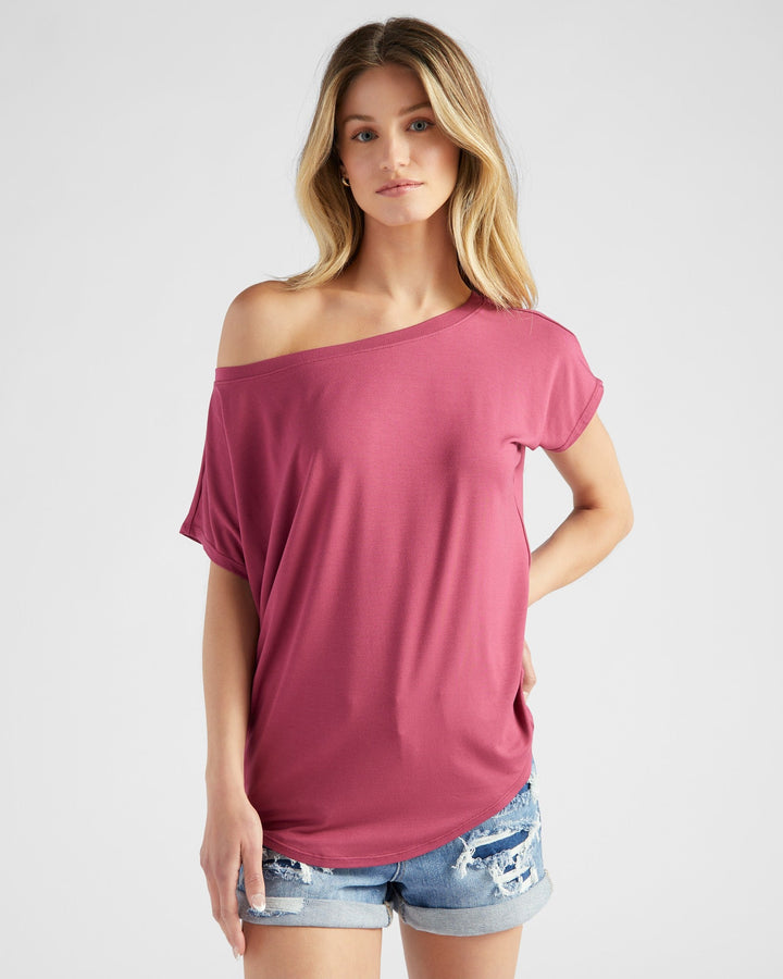 Red Plum $|& 78&SUNNY Edgewater Off The Shoulder Tee - SOF Front