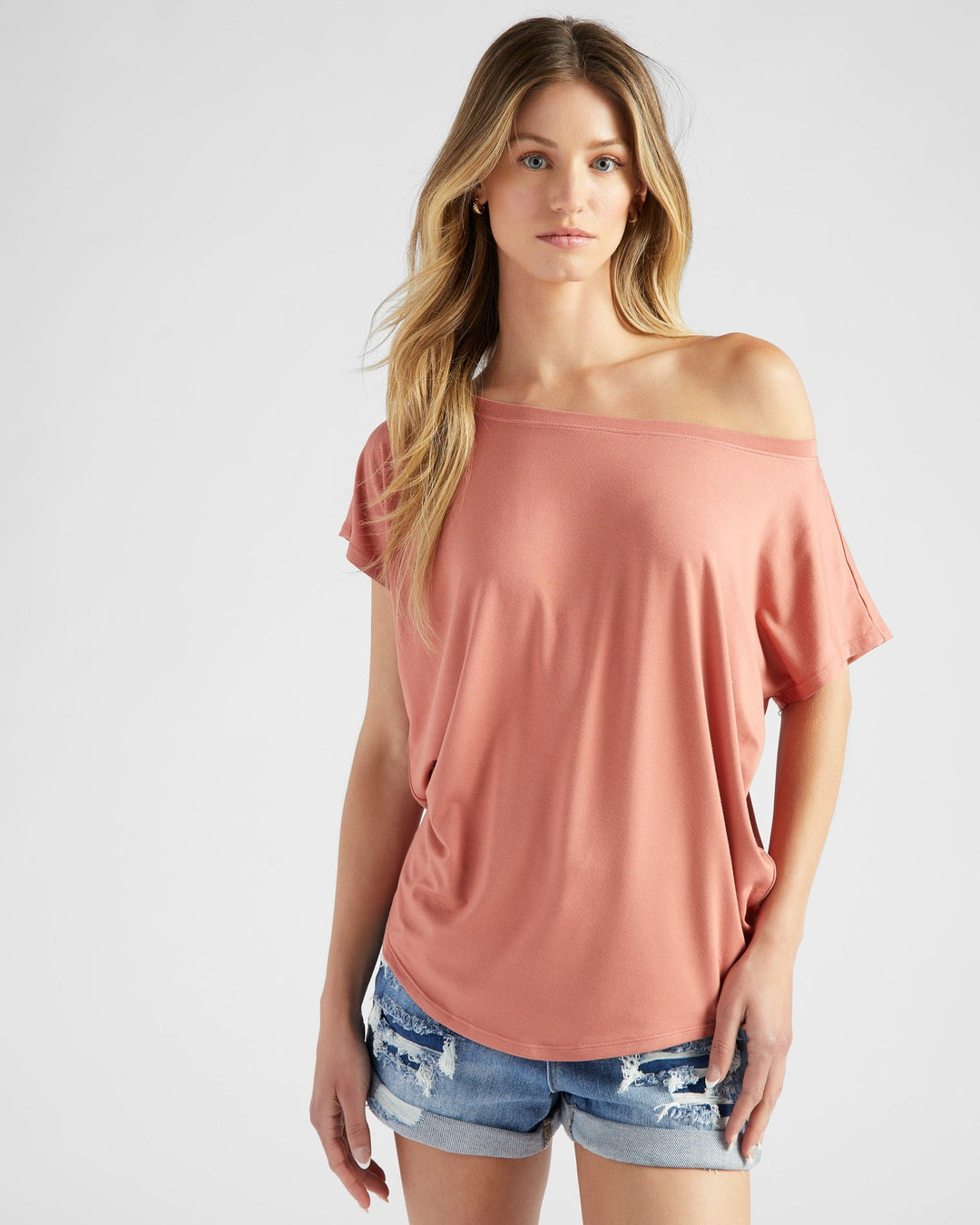 Peach Blossom $|& 78&SUNNY Edgewater Off The Shoulder Tee - SOF Front