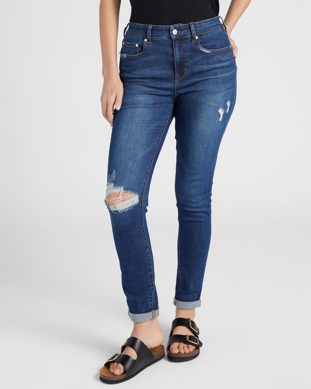 Dark Wash Blue $|& 78&SUNNY Whitney High Rise Roll Cuff Skinny Jeans - SOF Front