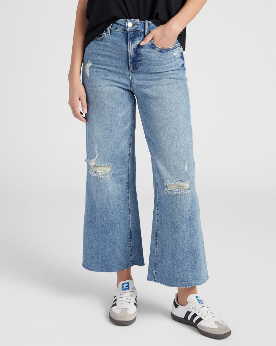 Medium Wash Blue $|& 78&SUNNY Joni Wide Leg Distressed Jeans - SOF Front