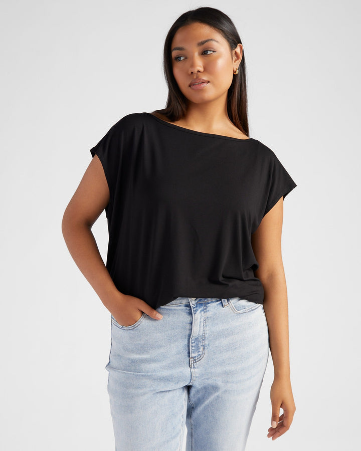 Black $|& 78&SUNNY Brentwood Boat Neck Top - SOF Front