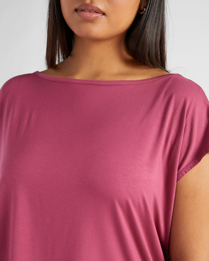 Red Plum $|& 78&SUNNY Brentwood Boat Neck Top - SOF Detail