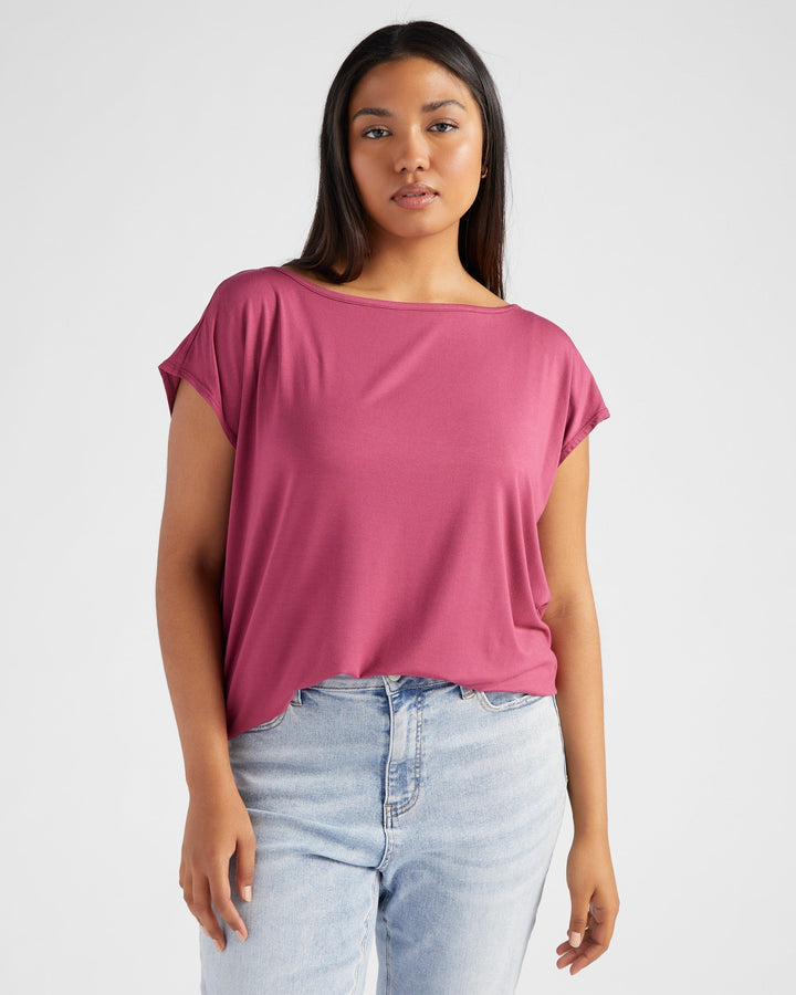 Red Plum $|& 78&SUNNY Brentwood Boat Neck Top - SOF Front