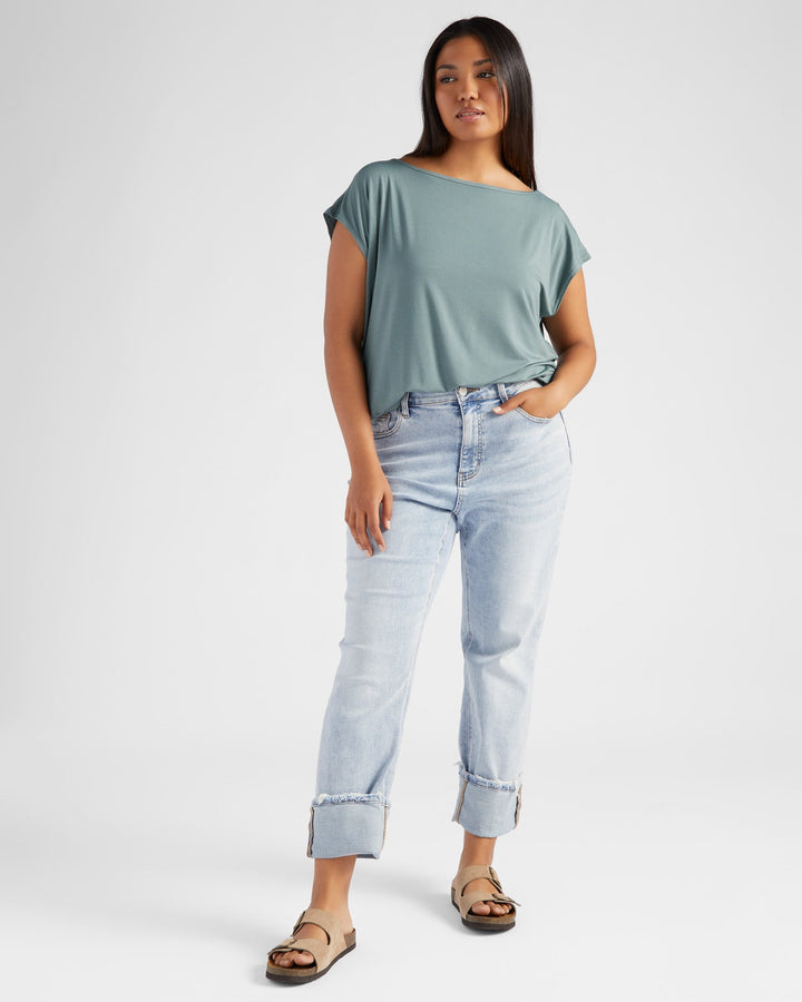 Slate Blue $|& 78&SUNNY Brentwood Boat Neck Top - SOF Full Front