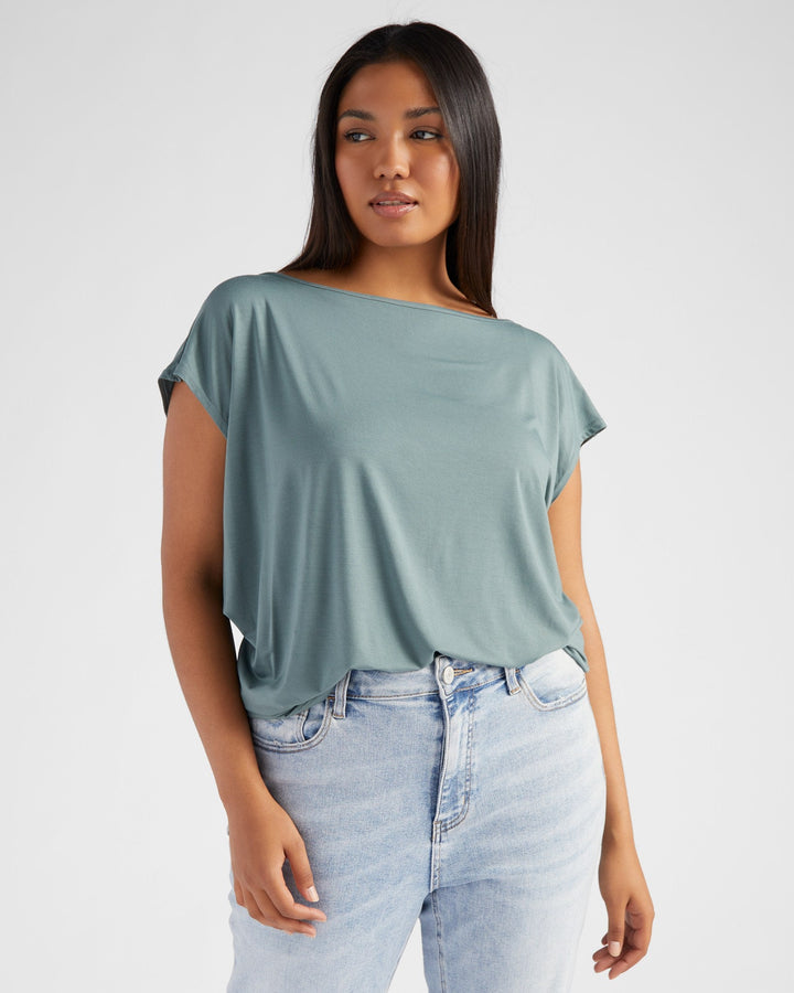 Slate Blue $|& 78&SUNNY Brentwood Boat Neck Top - SOF Front