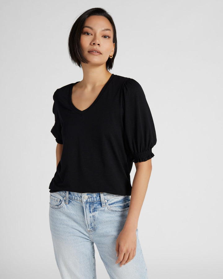 Black $|& 78&SUNNY V-Neck Puff Sleeve Top - SOF Front