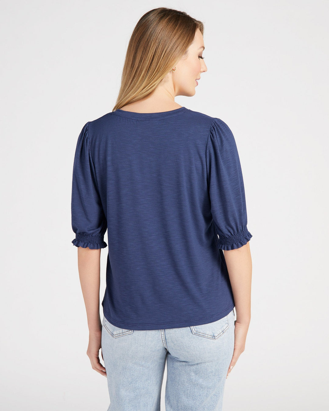 Navy $|& 78&SUNNY V-Neck Puff Sleeve Top - SOF Back