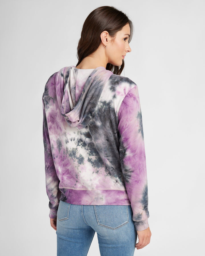 Purple/Black $|& 78&SUNNY Tie Dye Sweater Knit Full Zip Hoodie - SOF Back