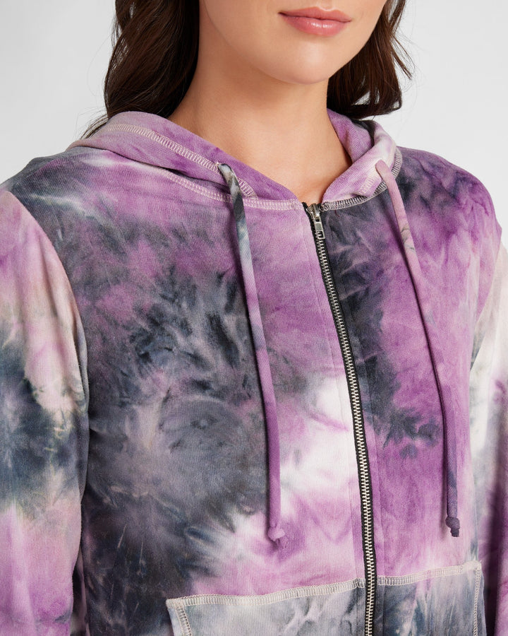 Purple/Black $|& 78&SUNNY Tie Dye Sweater Knit Full Zip Hoodie - SOF Detail