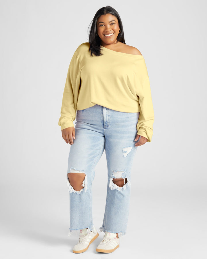 Lemon Meringue $|& 78&SUNNY Brooksville One Shoulder Sweatshirt - SOF Full Front