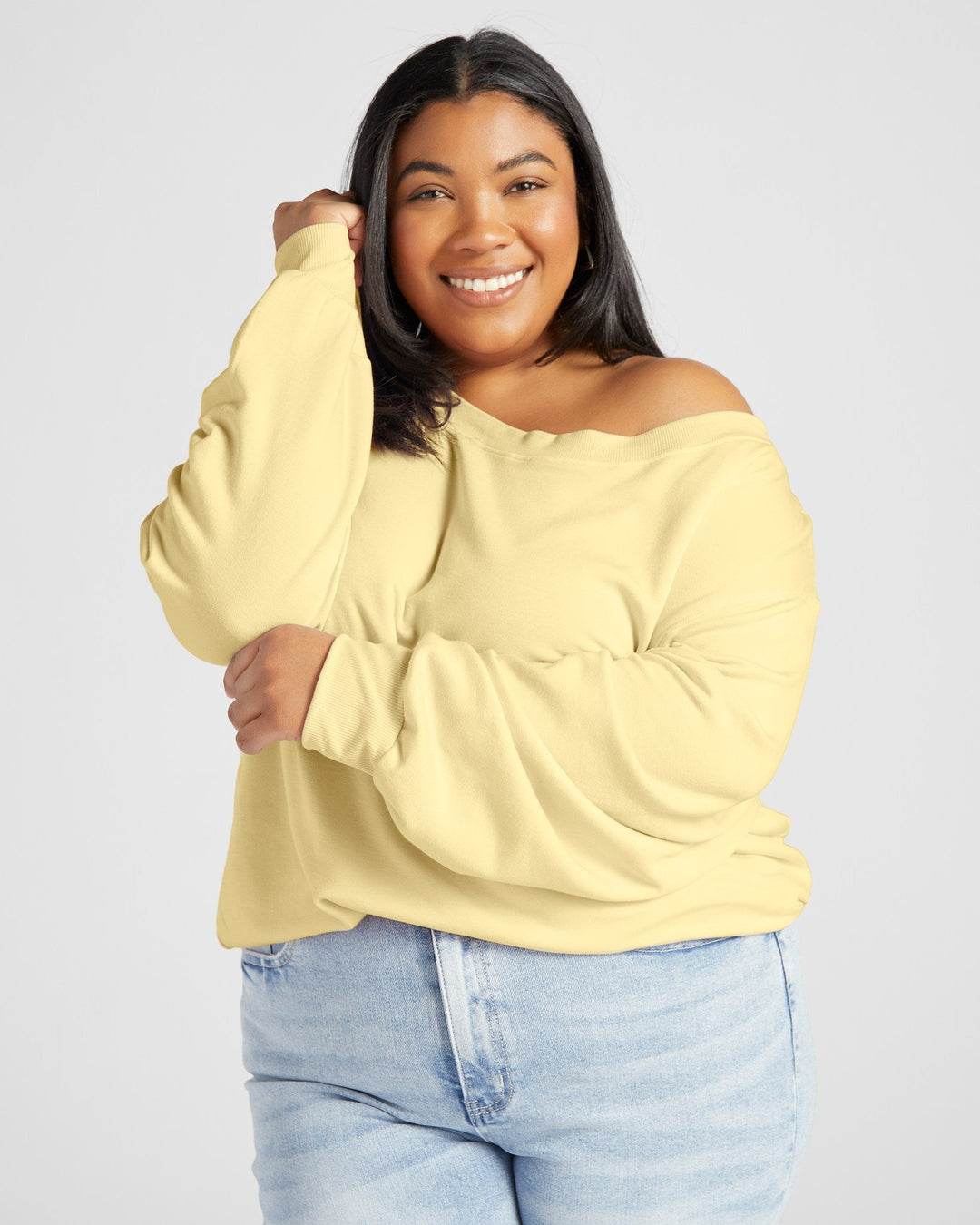 Lemon Meringue $|& 78&SUNNY Brooksville One Shoulder Sweatshirt - SOF Front