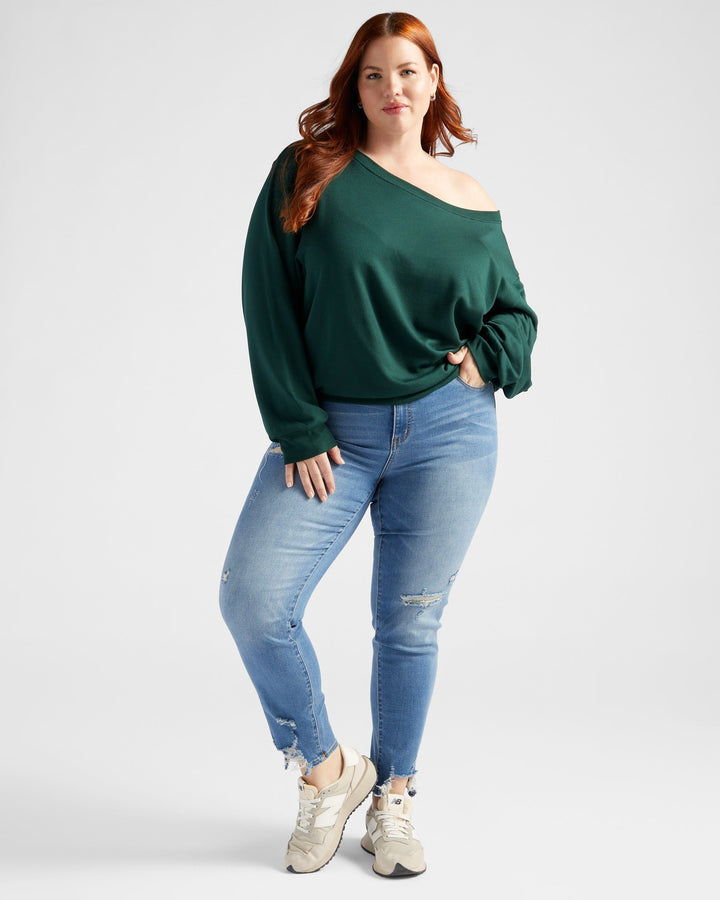 Hunter Green $|& 78&SUNNY Brooksville One Shoulder Sweatshirt - SOF Full Front