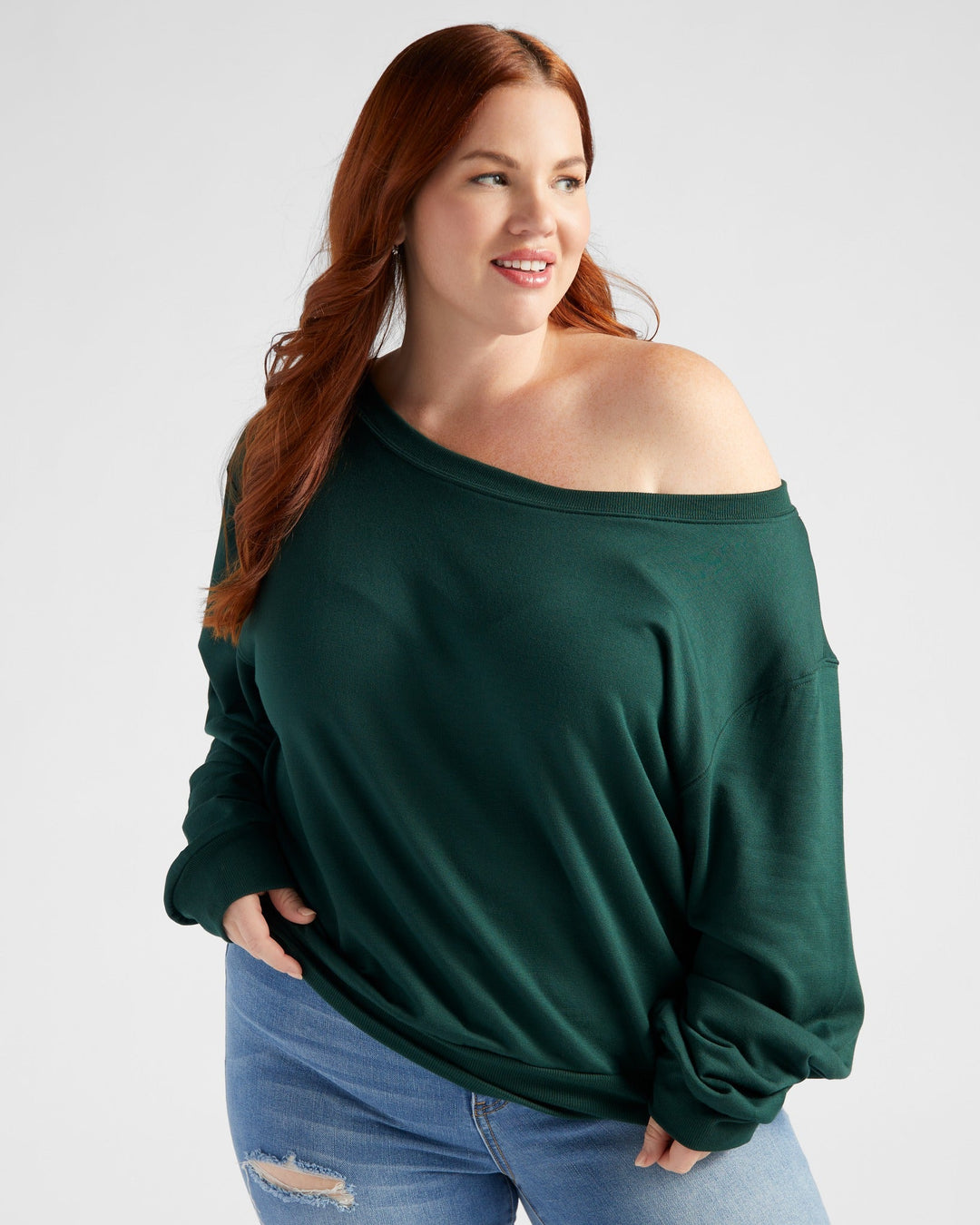 Hunter Green $|& 78&SUNNY Brooksville One Shoulder Sweatshirt - SOF Front