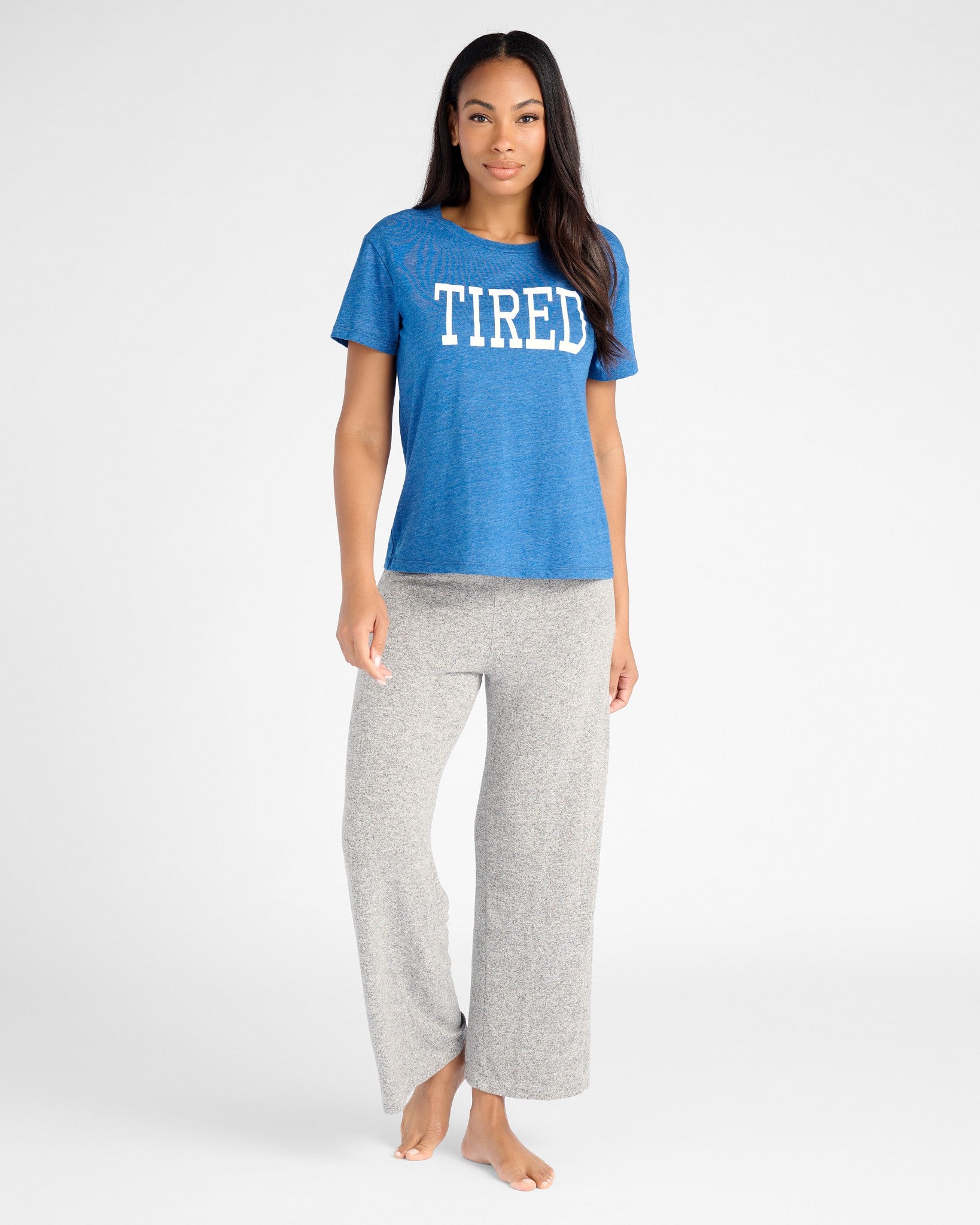 Heather Blue $|& SEAS Tired Graphic Sleep Tee - SOF Full Front