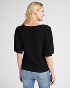 Black $|& 78&SUNNY Coastal V-Neck Elbow Sleeve Sweater - SOF Back