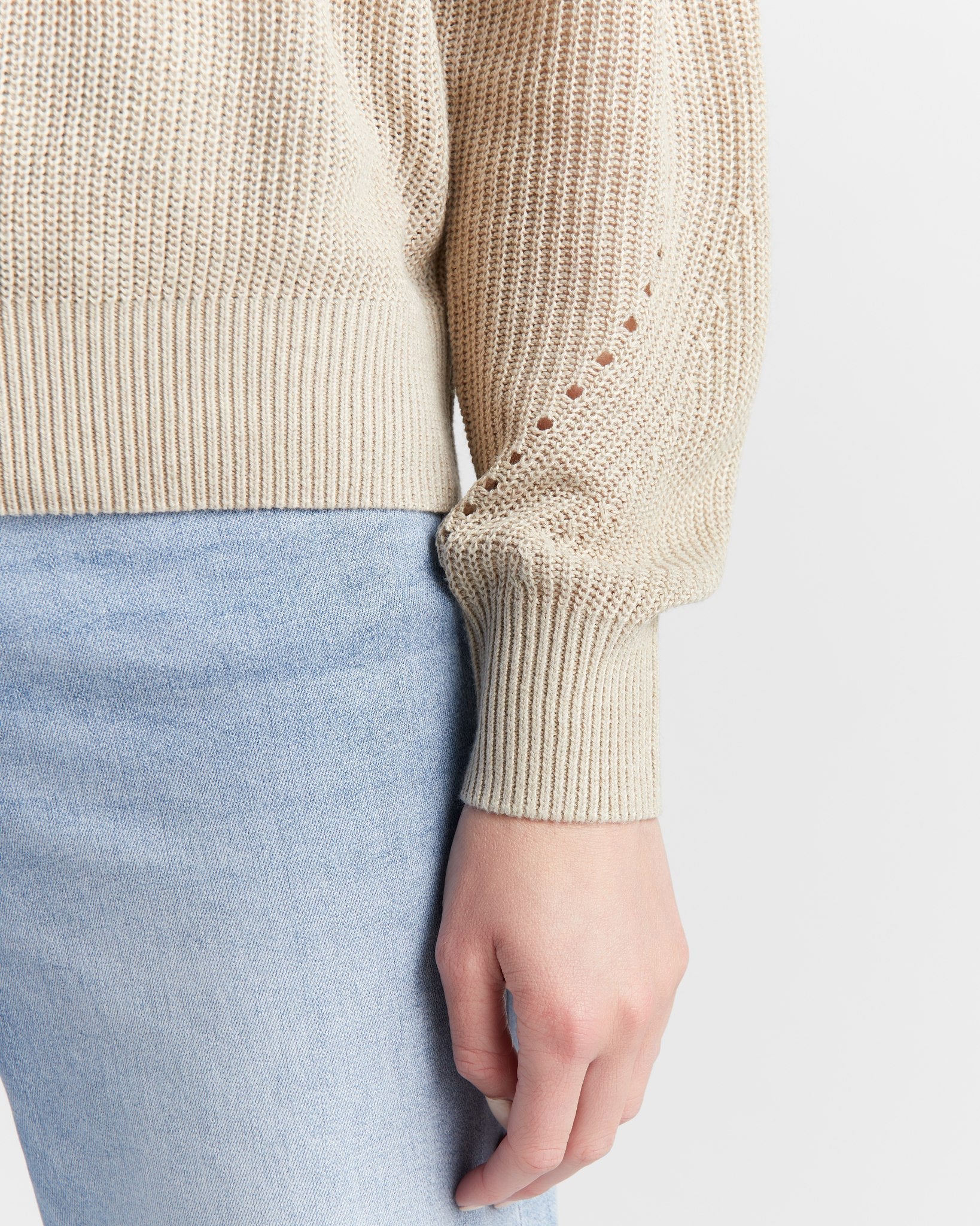 Oatmeal $|& SEAS Coastal Crewneck Pullover Sweater - SOF Detail