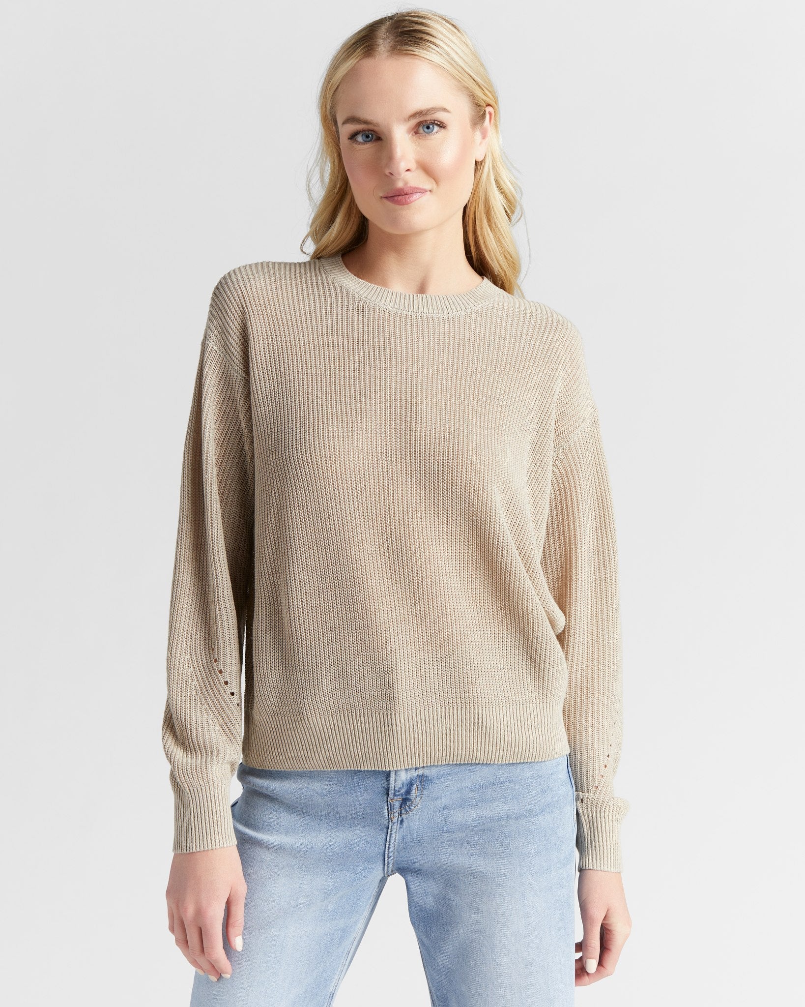 Oatmeal $|& SEAS Coastal Crewneck Pullover Sweater - SOF Front