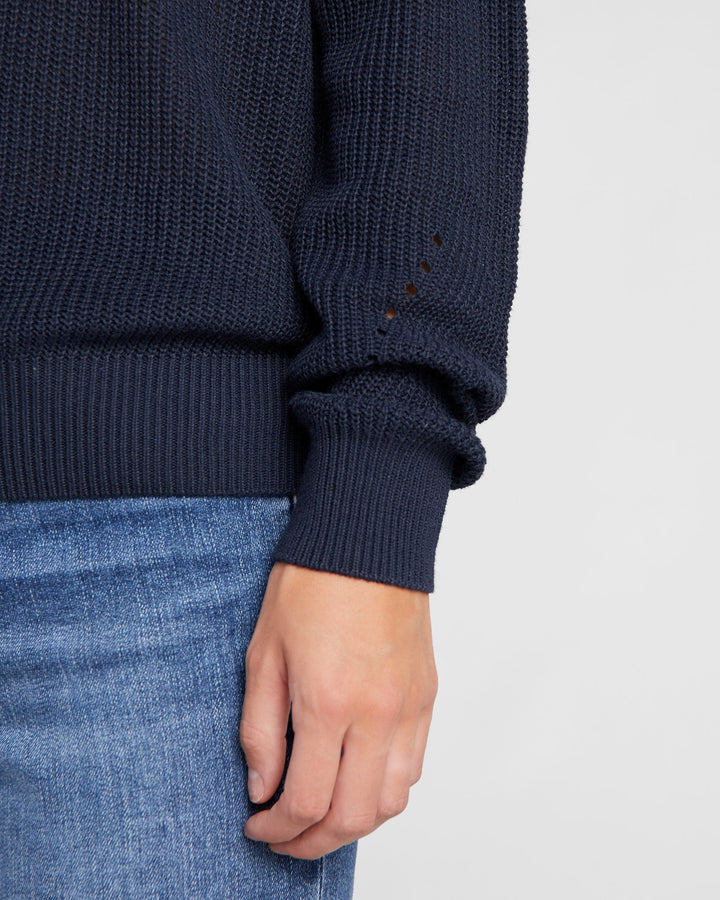 Navy $|& 78&SUNNY Coastal Crewneck Pullover Sweater - SOF Detail