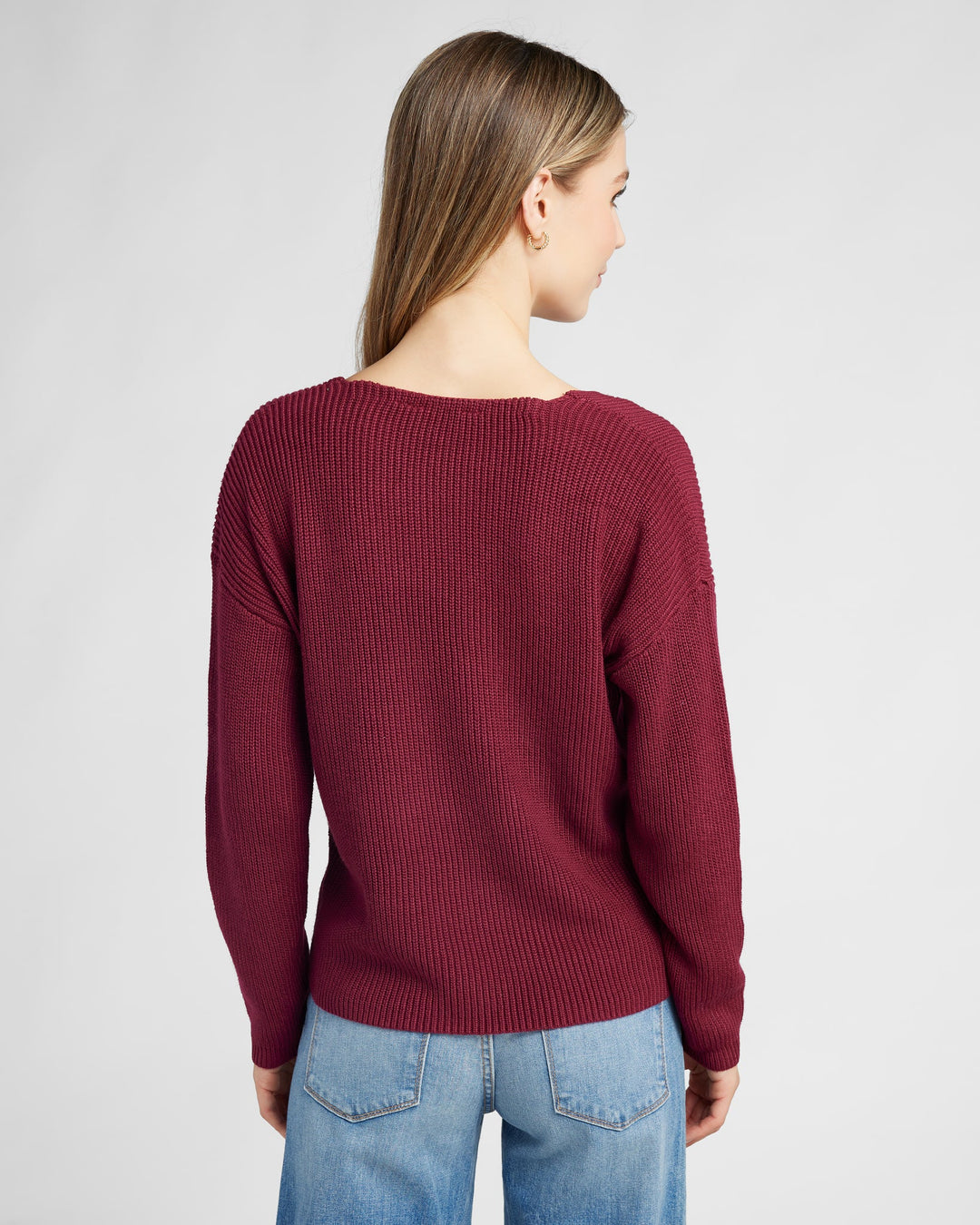 Cabernet Red $|& 78&SUNNY Coastal V-Neck Pullover Sweater - SOF Back