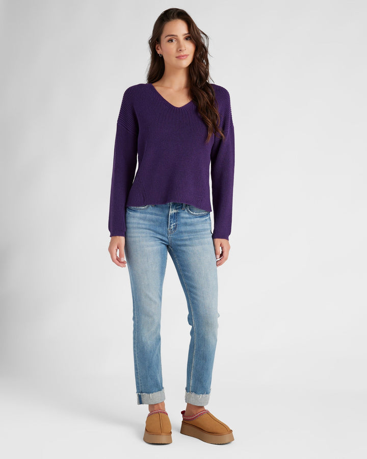 Plum $|& 78&SUNNY Coastal V-Neck Pullover Sweater - SOF Full Front