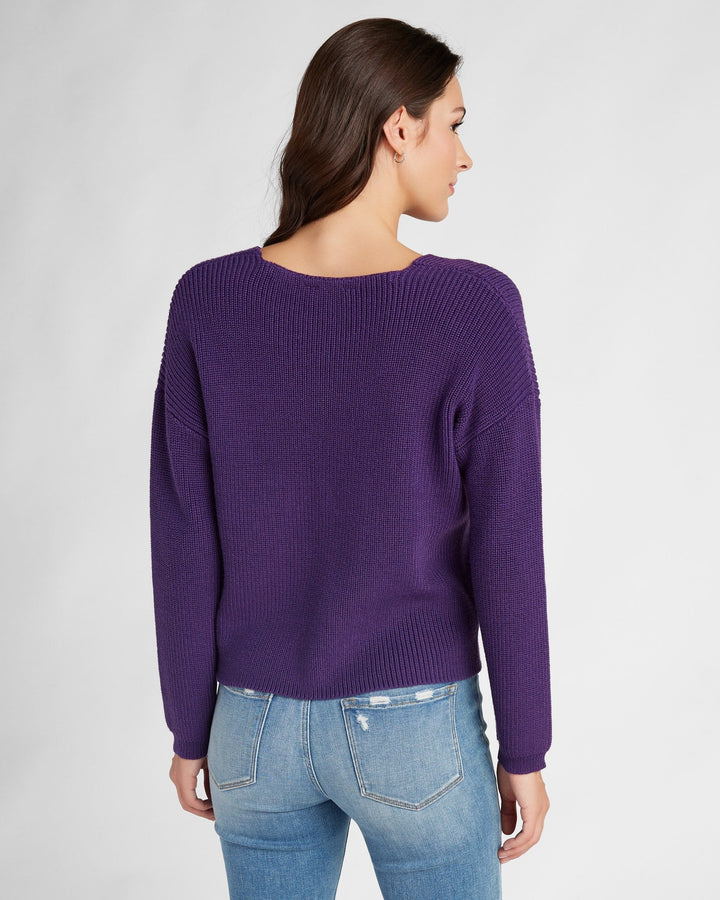 Plum $|& 78&SUNNY Coastal V-Neck Pullover Sweater - SOF Back