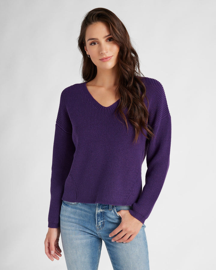 Plum $|& 78&SUNNY Coastal V-Neck Pullover Sweater - SOF Front