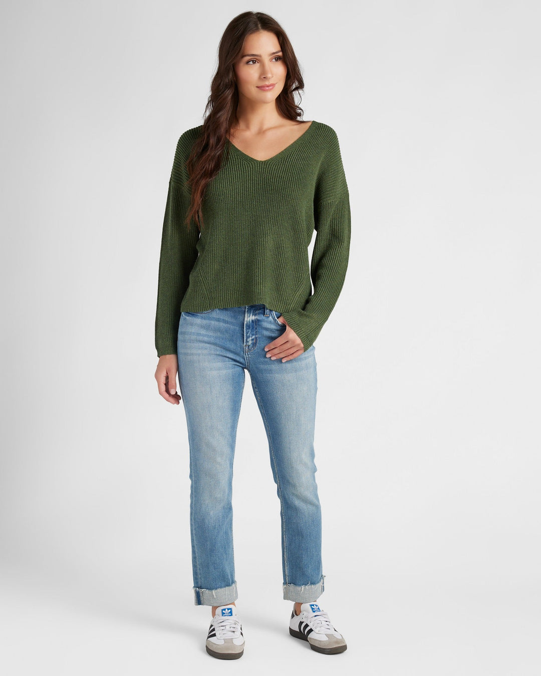 Olive $|& 78&SUNNY Coastal V-Neck Pullover Sweater - SOF Full Front