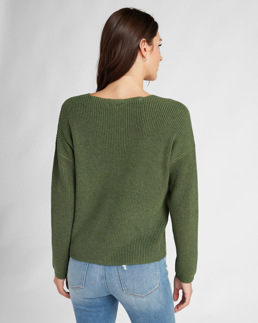 Olive $|& 78&SUNNY Coastal V-Neck Pullover Sweater - SOF Back