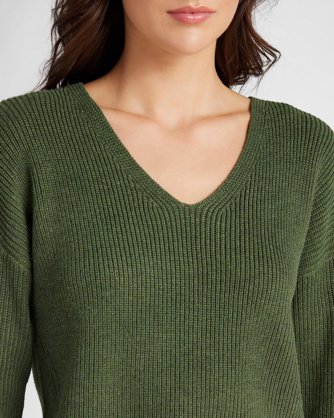 Olive $|& 78&SUNNY Coastal V-Neck Pullover Sweater - SOF Detail