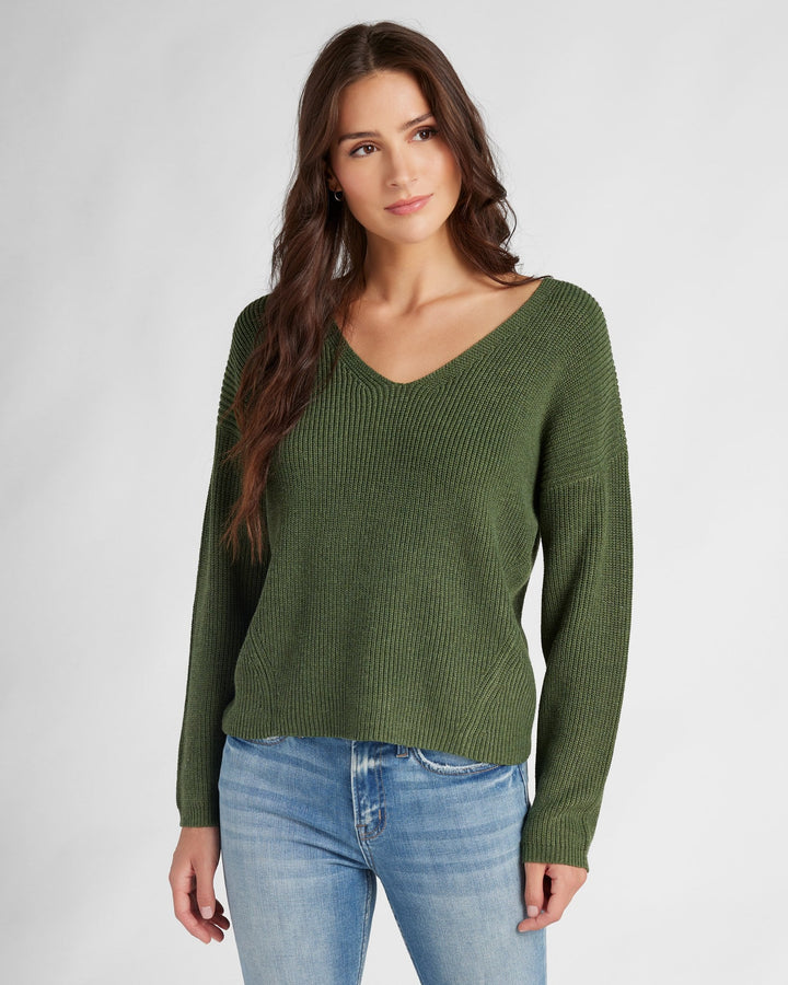 Olive $|& 78&SUNNY Coastal V-Neck Pullover Sweater - SOF Front