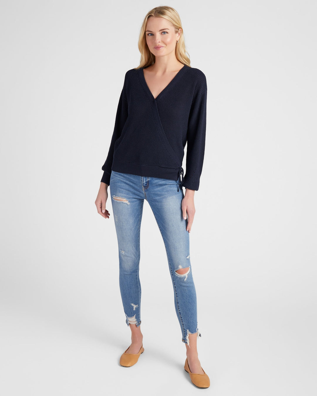 Navy $|& 78&SUNNY Coastal Wrap Sweater - SOF Full Front