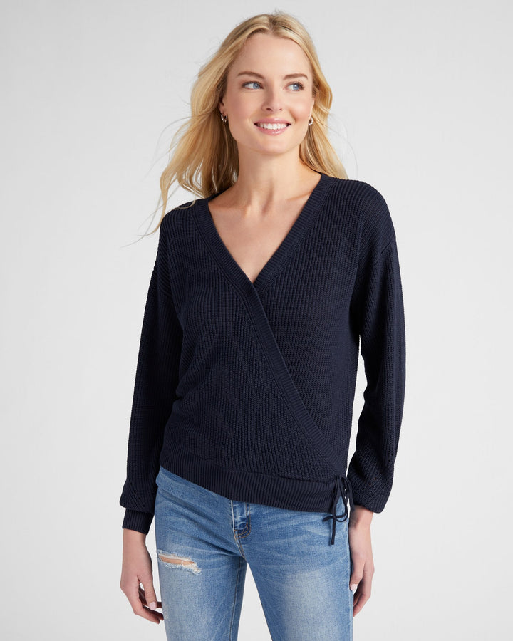 Navy $|& 78&SUNNY Coastal Wrap Sweater - SOF Front