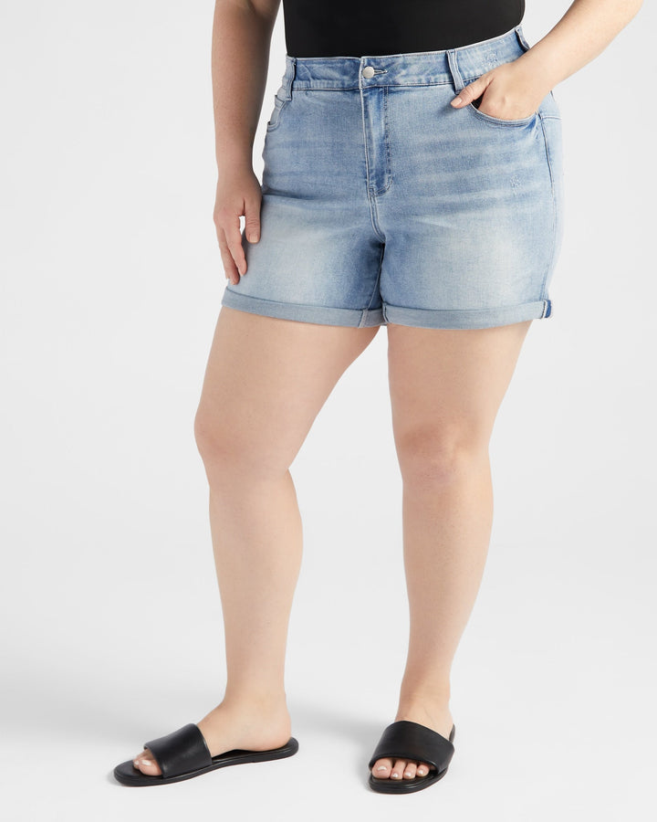 Light Wash Blue $|& 78&SUNNY Dolly Cuffed Short - SOF Front
