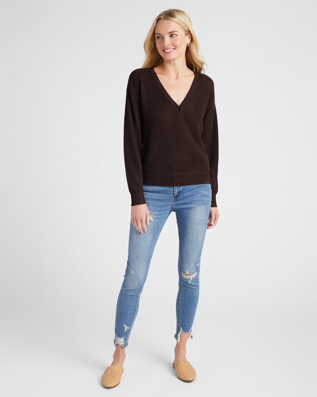 Dark Chocolate $|& 78&SUNNY Coastal Wrap Sweater - SOF Full Front