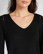 Black $|& SEAS Coastal V-Neck Balloon Sleeve Sweater - SOF Detail