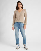 Oatmeal $|& SEAS Coastal V-Neck Balloon Sleeve Sweater - SOF Full Front