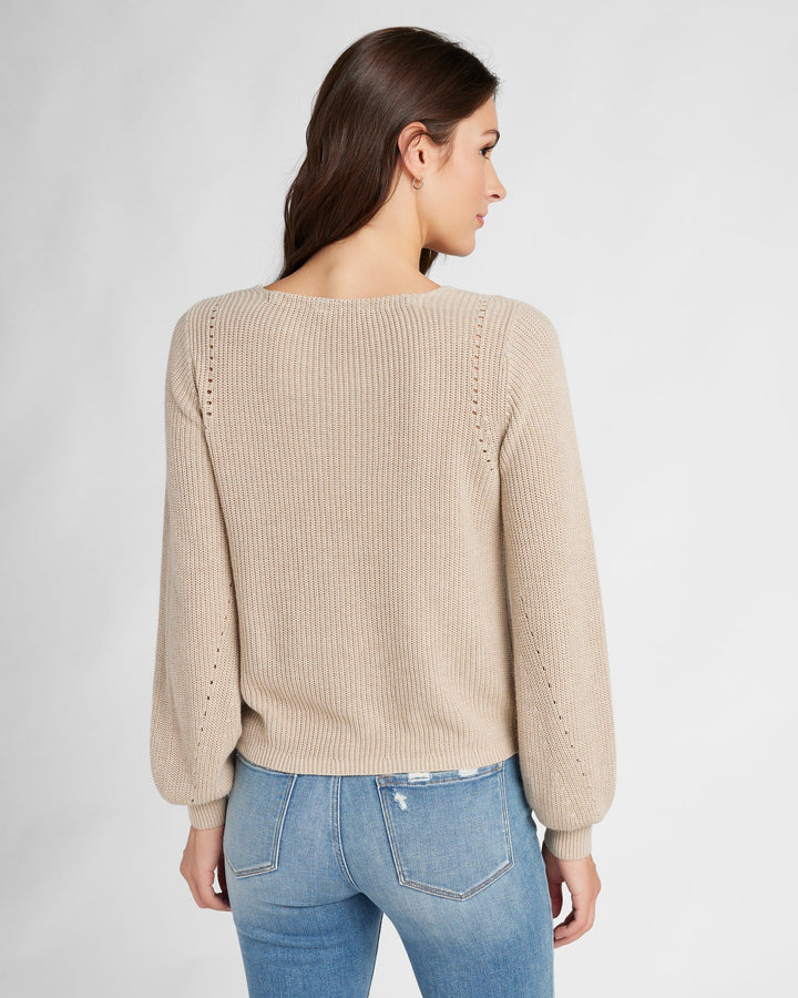 Oatmeal $|& 78&SUNNY Coastal V-Neck Balloon Sleeve Sweater - SOF Back